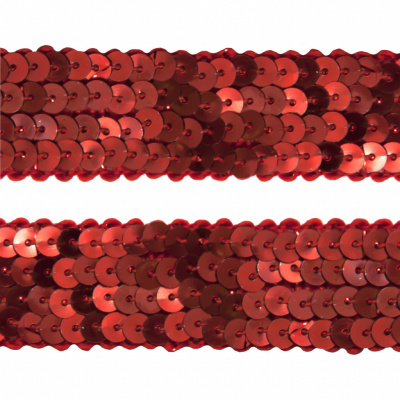Тесьма с пайетками 3, шир. 20 мм/уп. 25+/-1 м, цвет красный - купить в Симферополе. Цена: 778.19 руб.