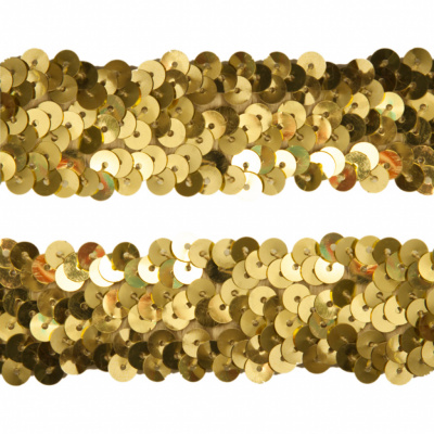 Тесьма с пайетками D16, шир. 30 мм/уп. 25+/-1 м, цвет золото - купить в Симферополе. Цена: 1 087.39 руб.
