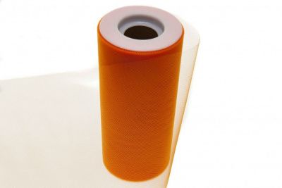 Фатин в шпульках 16-127, 10 гр/м2, шир. 15 см (в нам. 25+/-1 м), цвет оранжевый - купить в Симферополе. Цена: 100.69 руб.