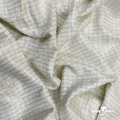 Ткань костюмная с пайетками, 100%полиэстр, 460+/-10 гр/м2, 150см #309 - цв. молочный - купить в Симферополе. Цена 1 203.93 руб.