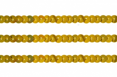 Пайетки "ОмТекс" на нитях, SILVER SHINING, 6 мм F / упак.91+/-1м, цв. 48 - золото - купить в Симферополе. Цена: 356.19 руб.